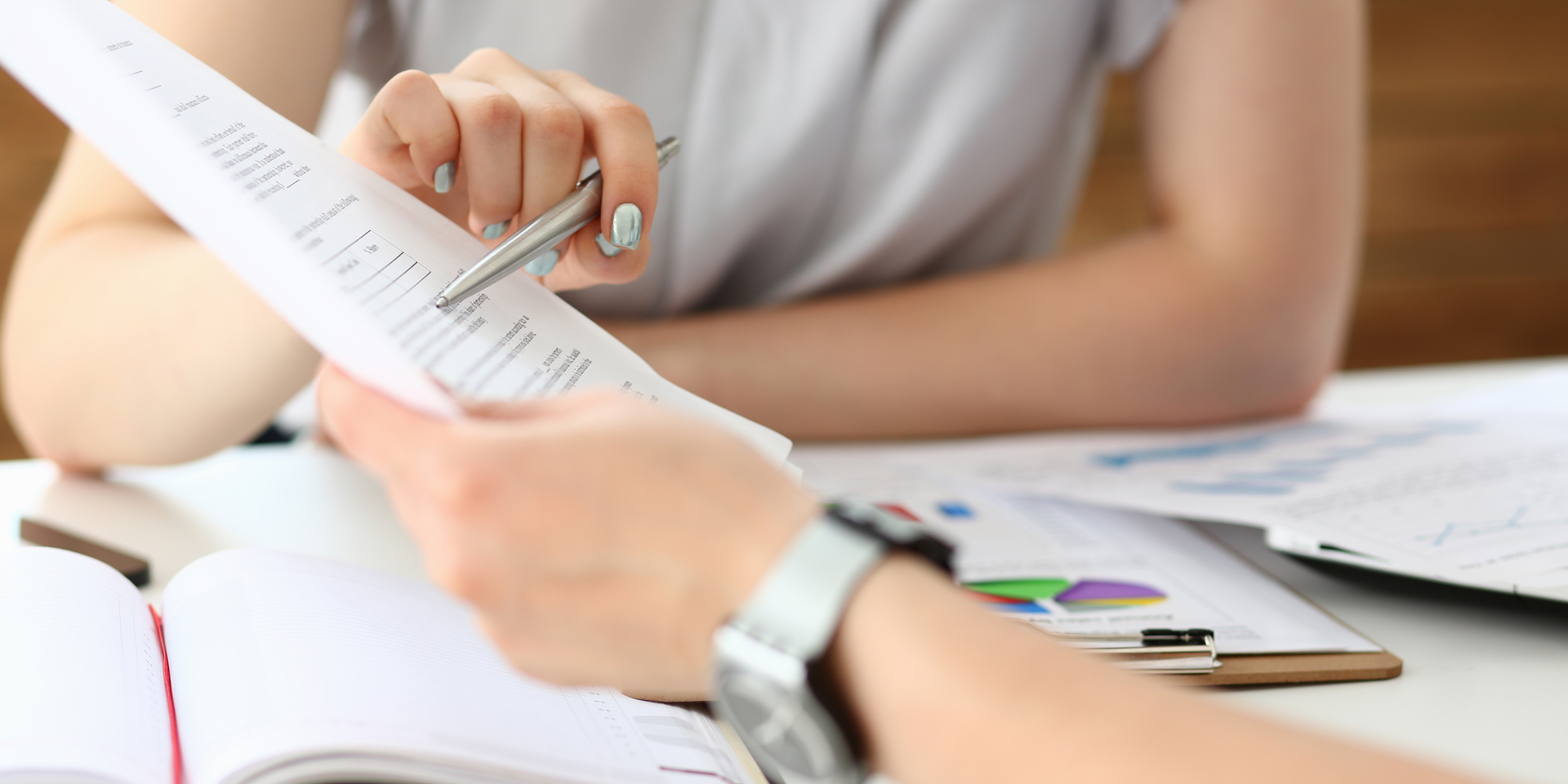 woman looking at documents